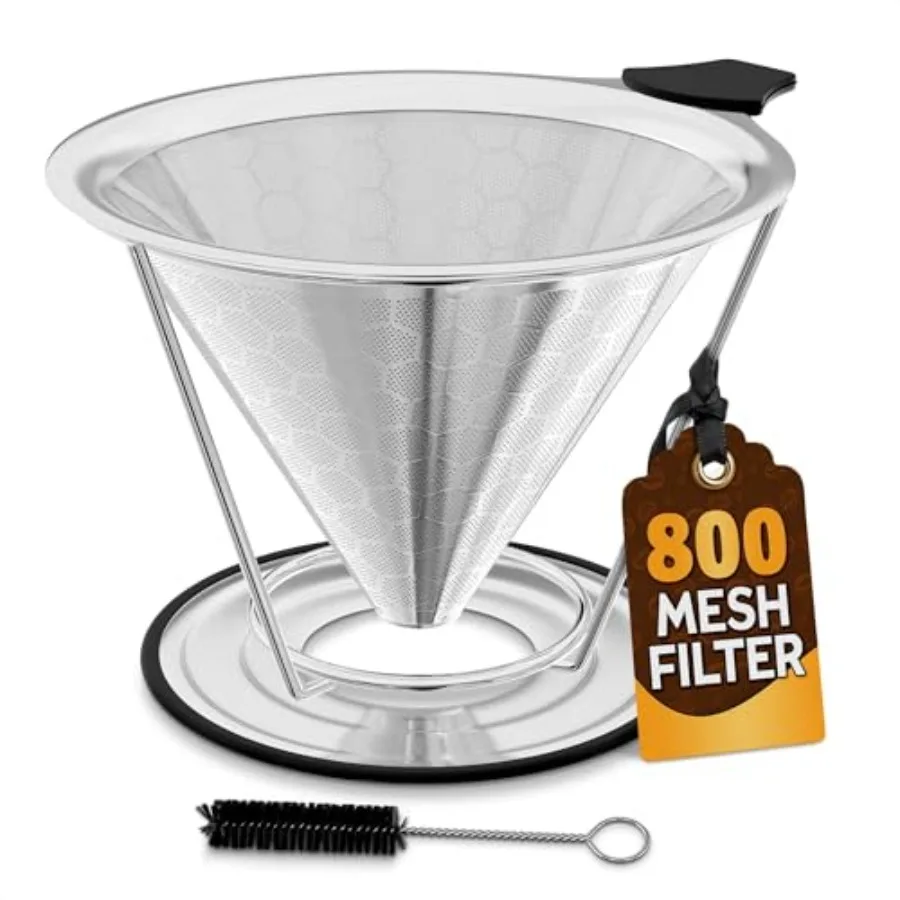 Pour Over Coffee Filter Reusable Stainless Steel - 800 Mesh Dual-Layer Cone Set with Stand and Cleaning Brush - Smooth, Rich Br
Pour Over Coffee Filter Reusable Stainless Steel - 800 Mesh Dual-Layer Cone Set with Stand and Cleaning Brush - Smooth, Rich Br