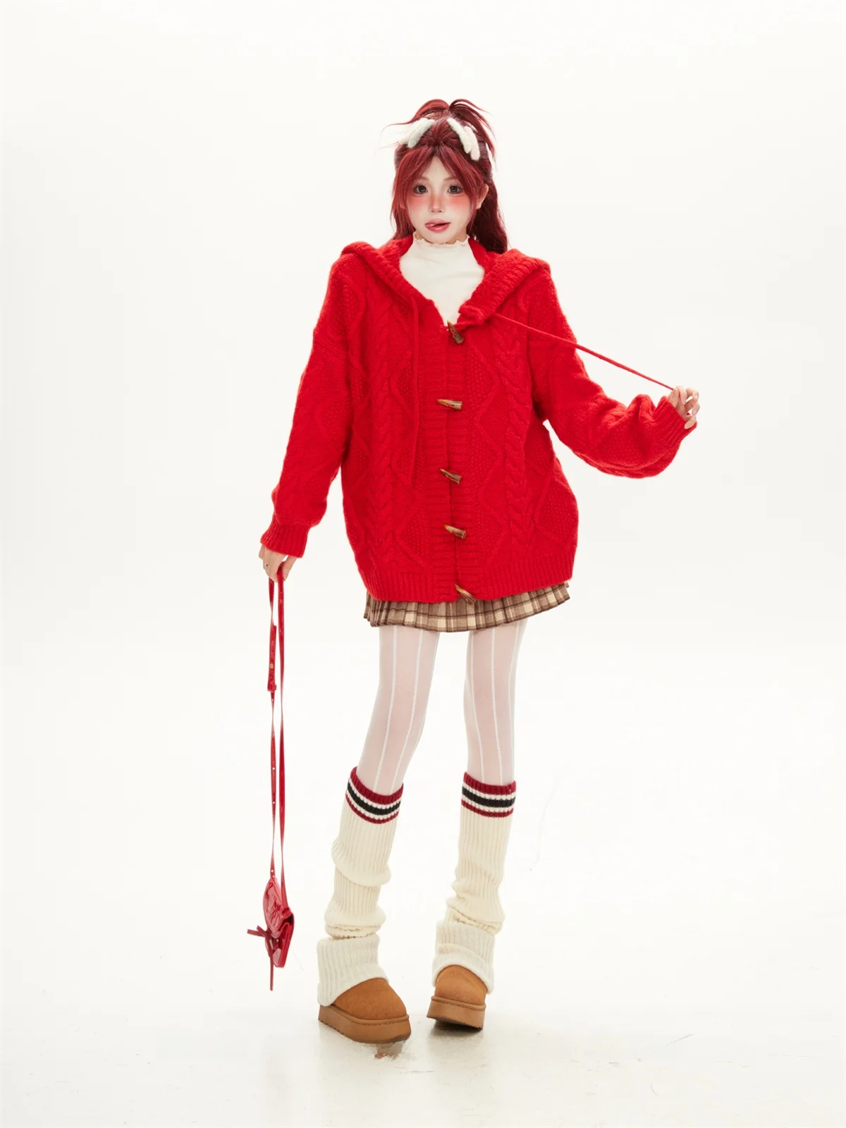 New Year Red Twist Knit Sweater Coat Women's Autumn Winter Buttoned Hat Casual Sle Long Sve ort Length Faionable
New Year Red Twist Knit Sweater Coat Women's Autumn Winter Buttoned Hat Casual Sle Long Sve ort Length Faionable