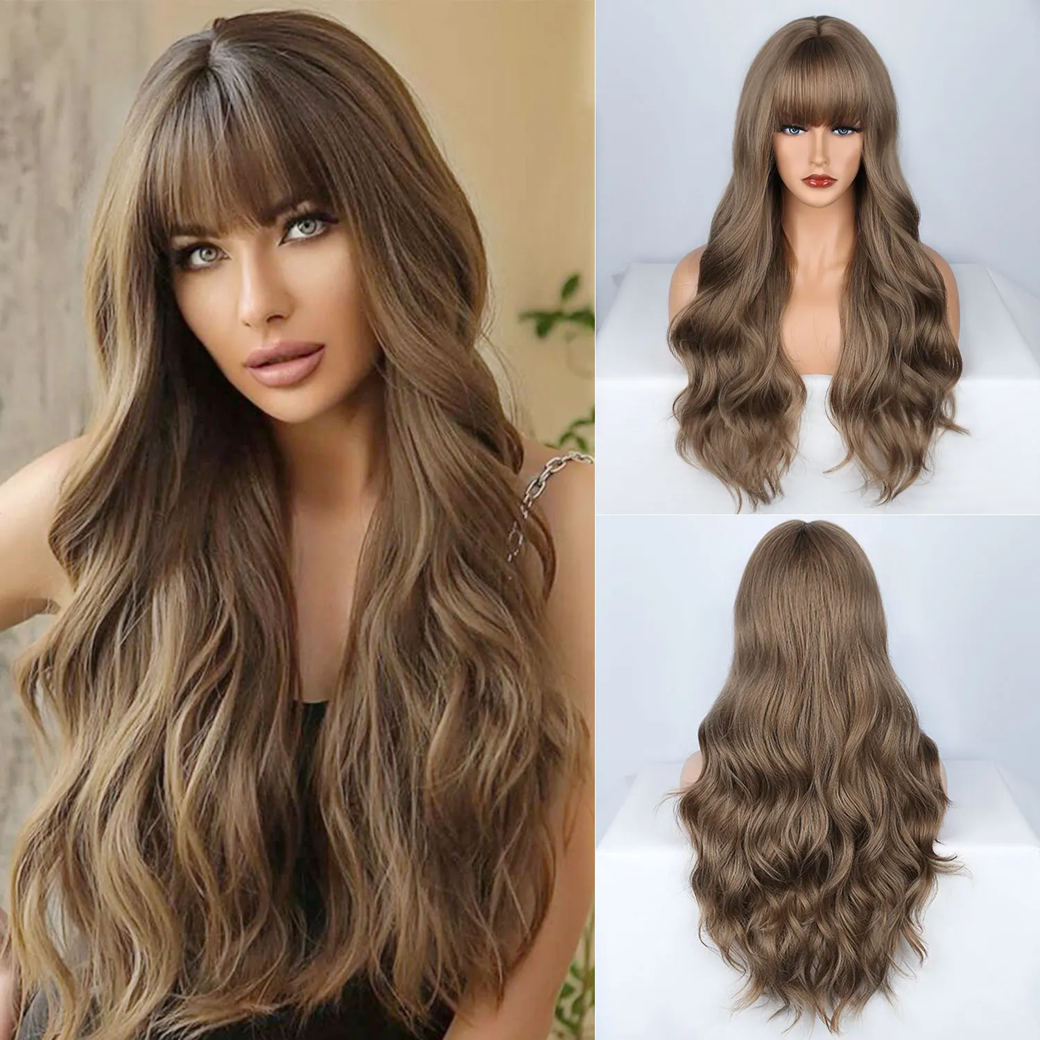 Curly hair wig new long curly hair brown big wave high temperature silk wig full head cover wigs with bangs wave wig
Curly hair wig new long curly hair brown big wave high temperature silk wig full head cover wigs with bangs wave wig