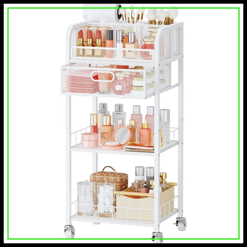 4-Tier Rolling Makeup Organizer Cart with Drawer, Cosmetics Storage for Perfume, Nail Polish, Brush
4-Tier Rolling Makeup Organizer Cart with Drawer, Cosmetics Storage for Perfume, Nail Polish, Brush