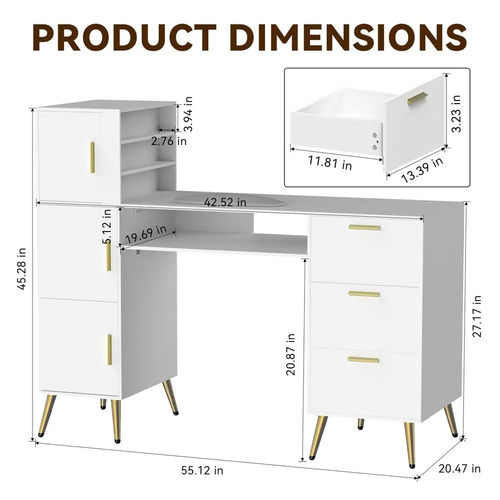 Manicure Table Nail Desk for Nail Teck w Glass Top ampWrist Rest, 3 Drawers 3 Cabinets 3 Shelves, Nail Station Desk Metal Handl
Manicure Table Nail Desk for Nail Teck w Glass Top ampWrist Rest, 3 Drawers 3 Cabinets 3 Shelves, Nail Station Desk Metal Handl