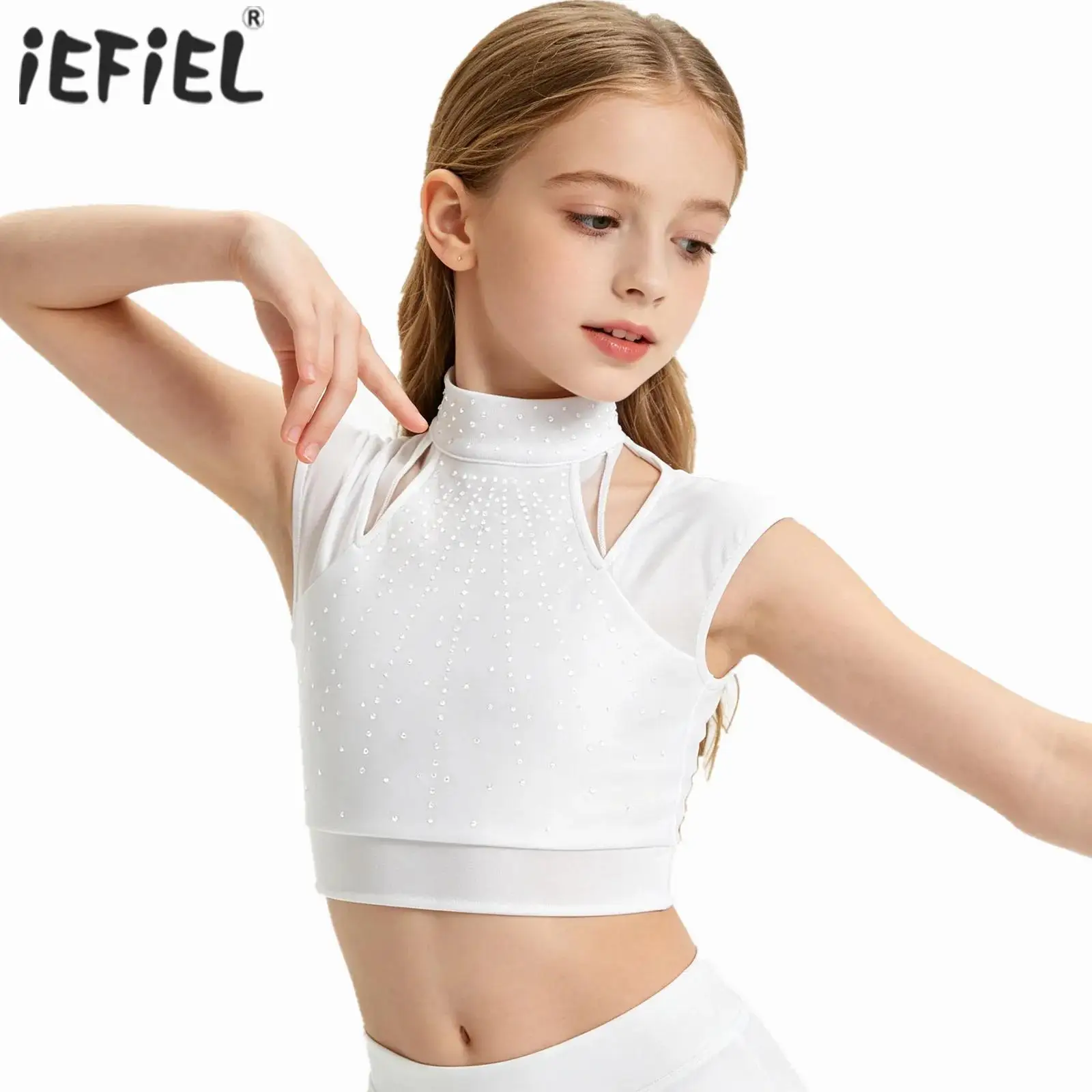 Kids Girls Gymnastics Figure Skating Ballet Dance Tops Performance Costume Sleeveless Cutout Shiny Rhinestone Crop Top Dancewear
Kids Girls Gymnastics Figure Skating Ballet Dance Tops Performance Costume Sleeveless Cutout Shiny Rhinestone Crop Top Dancewear