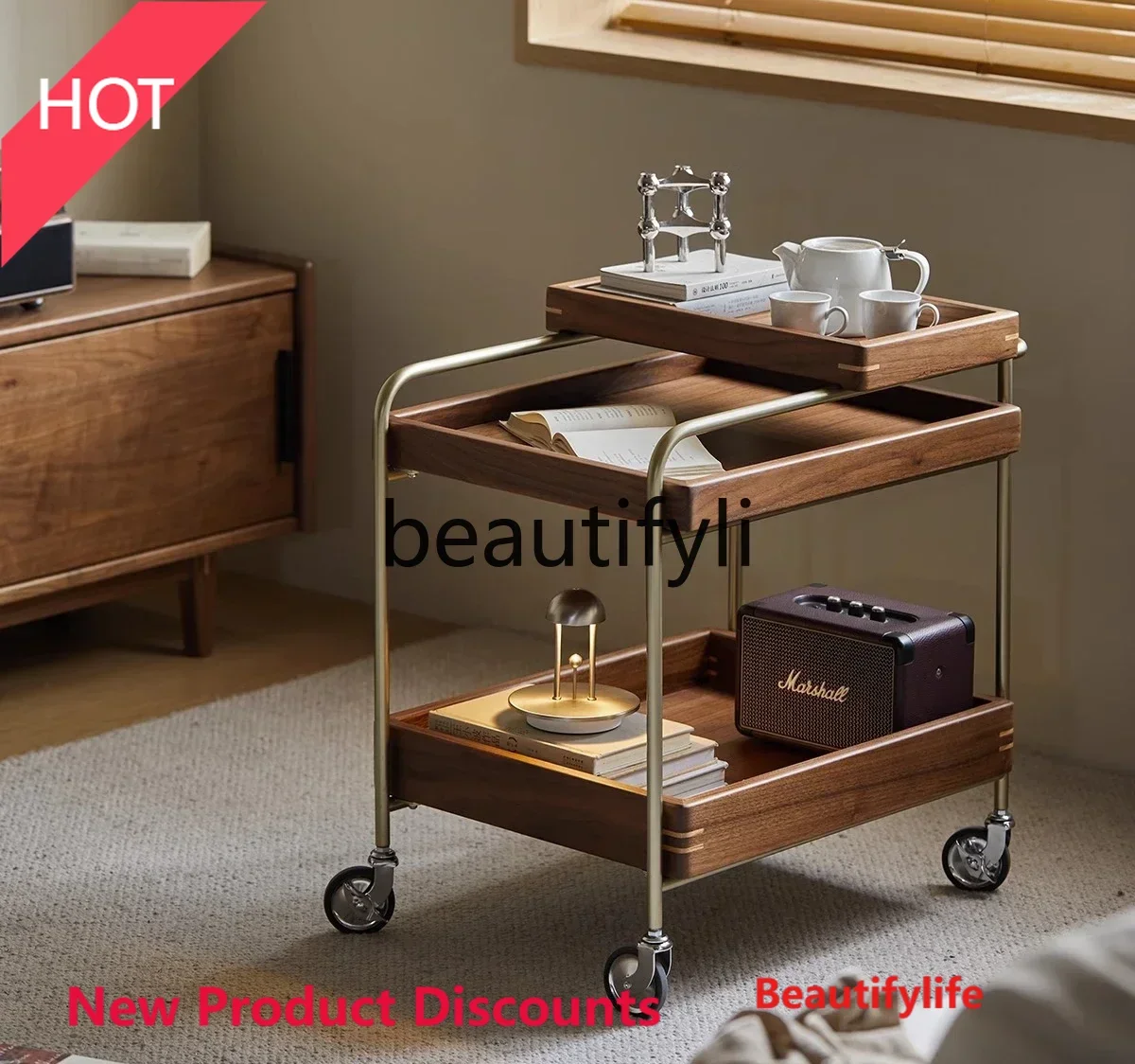 E46 Solid wood edge few Nordic movable trolley black walnut small apartment coffee table sofa edge corner few8076
E46 Solid wood edge few Nordic movable trolley black walnut small apartment coffee table sofa edge corner few8076