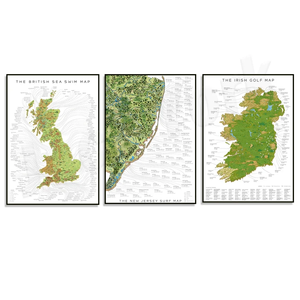 Ireland Golf Course Map, Golf Artwork, New Jersey Coast Surf Map, UK Sea Swimming Map Prints, Home Decor Poster Wall Art 
Ireland Golf Course Map, Golf Artwork, New Jersey Coast Surf Map, UK Sea Swimming Map Prints, Home Decor Poster Wall Art