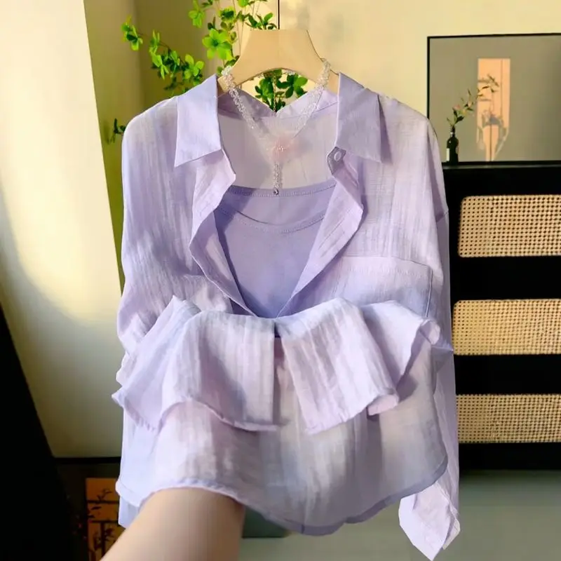 Purple Collar Women's Sun Protection Shirt Summer Elegant Single Button Outerwear Cardigan Thin Coat Korean Style Loose Fit
Purple Collar Women's Sun Protection Shirt Summer Elegant Single Button Outerwear Cardigan Thin Coat Korean Style Loose Fit