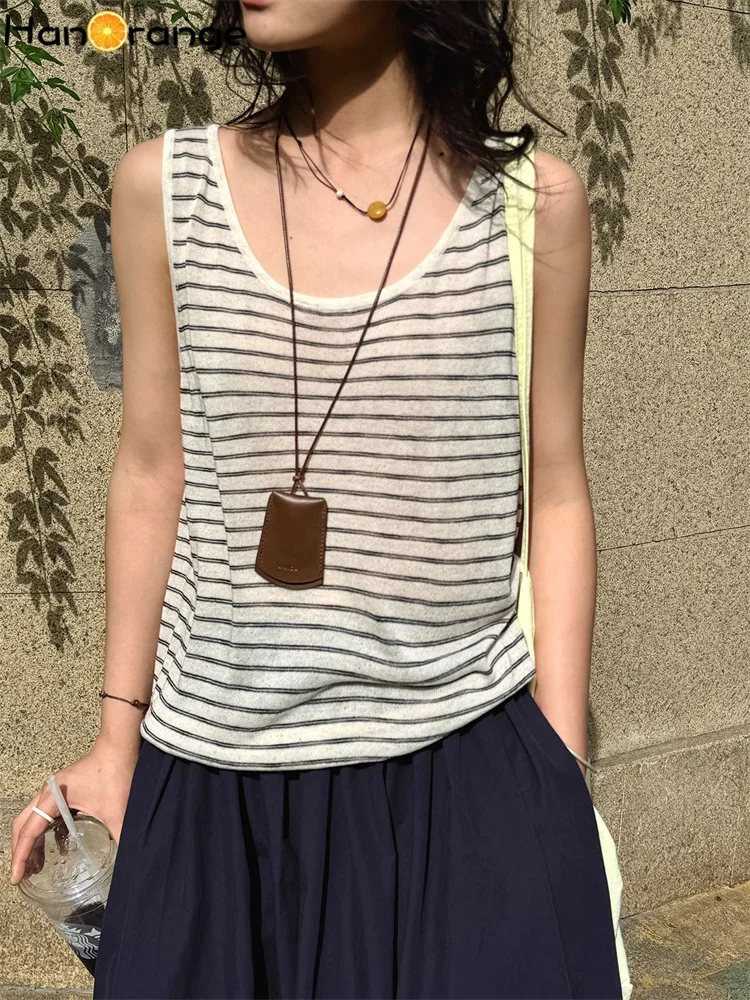 HanOrange 2025 Summer Simple U-neck Linen Striped Knitted Tank Top Women Sleeveless Versatile Top Navy Blue/Apricot/Black
HanOrange 2025 Summer Simple U-neck Linen Striped Knitted Tank Top Women Sleeveless Versatile Top Navy Blue/Apricot/Black