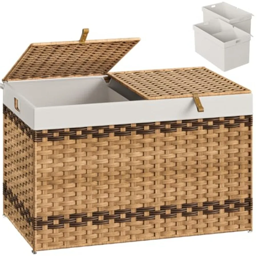 42.3 Gallon 160L Wicker Storage Basket with Dual Separate Lids and Two Removable Liner Bags for Organized Bedroom Laundry or Li
42.3 Gallon 160L Wicker Storage Basket with Dual Separate Lids and Two Removable Liner Bags for Organized Bedroom Laundry or Li