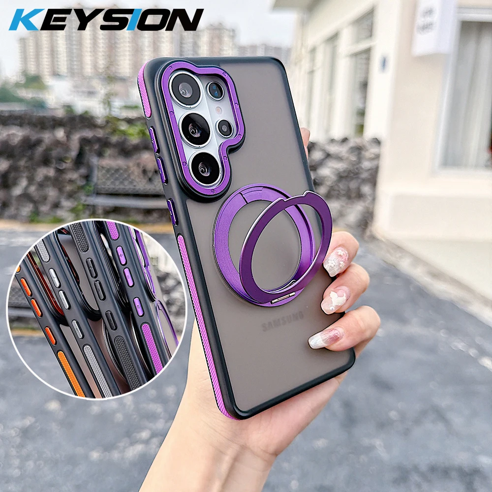 KEYSION Matte Translucent Magnetic Phone Case for Samsung Galaxy S25 S26 Ultra 5G S26+ 360° Rotating Ring Stand Shockproof Cover
KEYSION Matte Translucent Magnetic Phone Case for Samsung Galaxy S25 S26 Ultra 5G S26+ 360° Rotating Ring Stand Shockproof Cover