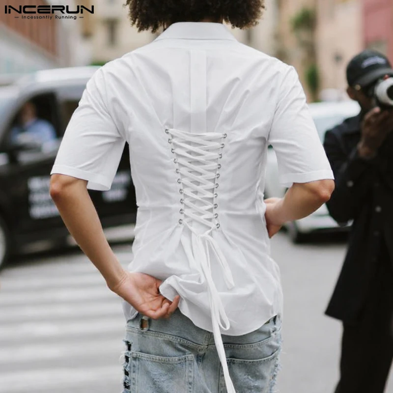 Men Shirt Solid Color Lapel Short Sleeve Lace Up Streetwear Men Clothing Summer 2025 Button Fashion Tops Camisas S-5XL INCERUN
Men Shirt Solid Color Lapel Short Sleeve Lace Up Streetwear Men Clothing Summer 2025 Button Fashion Tops Camisas S-5XL INCERUN