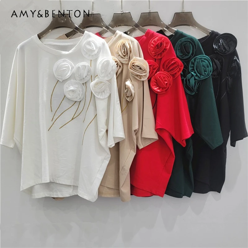 Sweet White Short Sleeved T-shirt For Women's Spring Summer New Unique Design Casual Heavy Craft 3D Flower Crew Neck Top Tshirts
Sweet White Short Sleeved T-shirt For Women's Spring Summer New Unique Design Casual Heavy Craft 3D Flower Crew Neck Top Tshirts