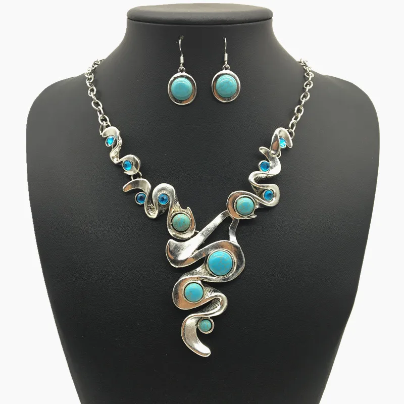 Popular Bohemian ethnic style retro turquoise Tibetan silver necklace earrings sleeve chain wholesale
Popular Bohemian ethnic style retro turquoise Tibetan silver necklace earrings sleeve chain wholesale