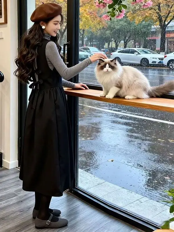 Loose Fit Long Sleeve Cotton Vest And Dress Set Women's Korean Style Spring Fashion Ensemble High Waist Knot Design
Loose Fit Long Sleeve Cotton Vest And Dress Set Women's Korean Style Spring Fashion Ensemble High Waist Knot Design