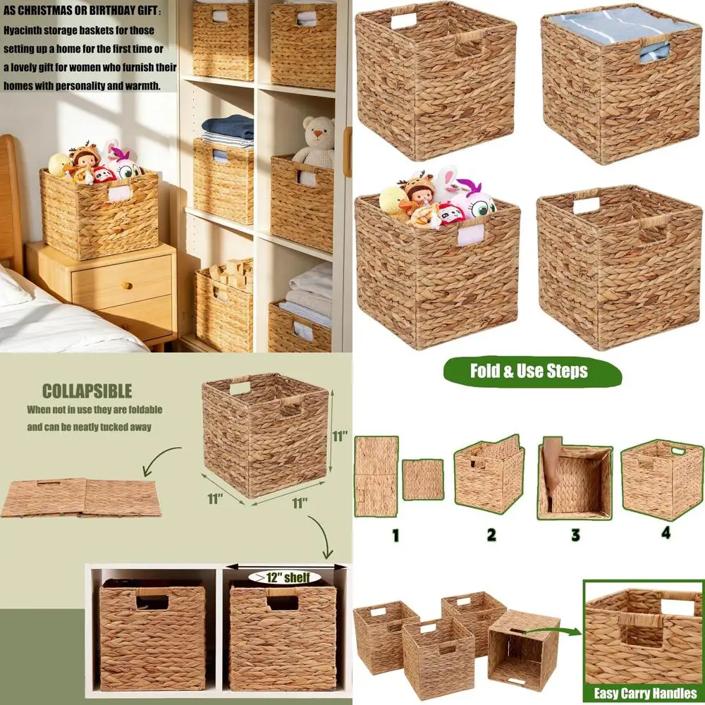 Set of 4 Foldable 11x11 Inch Handwoven Water Hyacinth Storage Baskets for Laundry and Organization
Set of 4 Foldable 11x11 Inch Handwoven Water Hyacinth Storage Baskets for Laundry and Organization