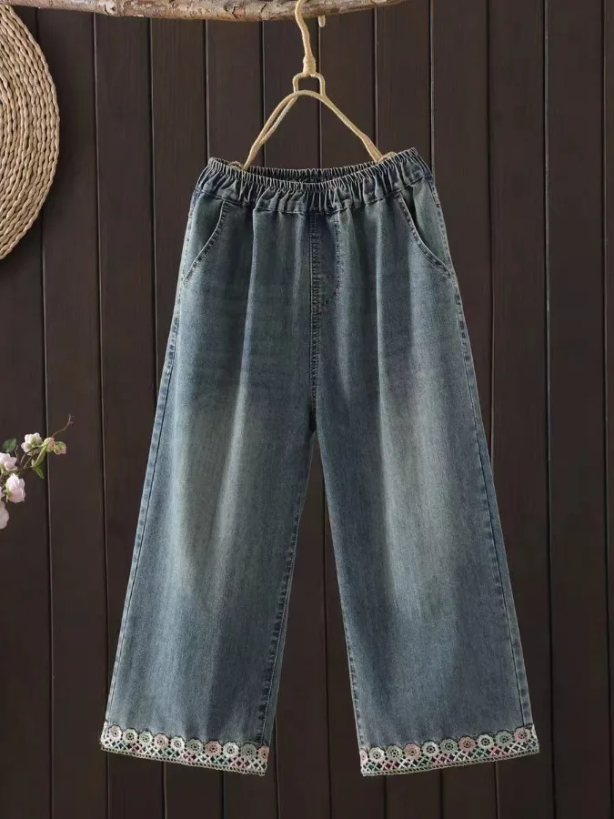 Authentic Retro Embroidered Elastic Waist Eighteen Jeans Loose Wide Leg Pants Summer New Arrival Blue Cotton 100% Comfortable...
Authentic Retro Embroidered Elastic Waist Eighteen Jeans Loose Wide Leg Pants Summer New Arrival Blue Cotton 100% Comfortable...