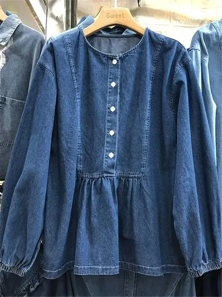 plus Size Women's Denim Shirt Washed Vintage Doll Neck Long Sleeve round Collar Casual Comfortable Cotton Polyester Blend
plus Size Women's Denim Shirt Washed Vintage Doll Neck Long Sleeve round Collar Casual Comfortable Cotton Polyester Blend