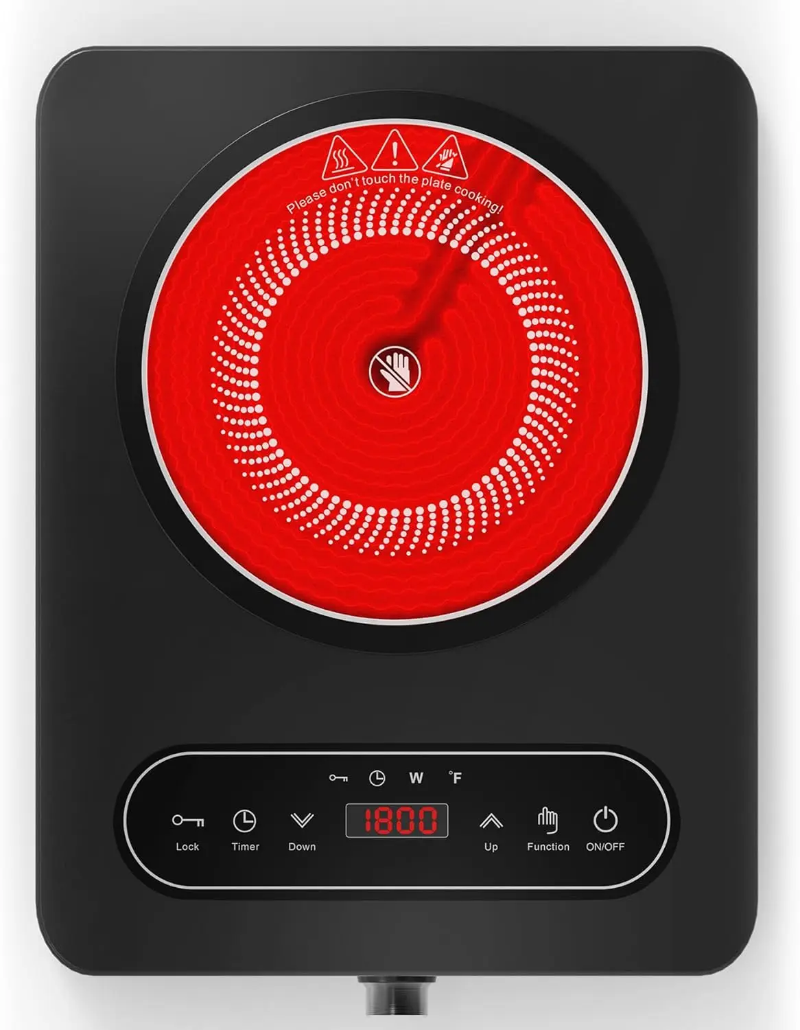 Single Burner Electric Cooktop, 110V 1800W with LED Touch and Knob Controls, 10 Power Levels, 4-Hour Timer, Safety Lock
Single Burner Electric Cooktop, 110V 1800W with LED Touch and Knob Controls, 10 Power Levels, 4-Hour Timer, Safety Lock