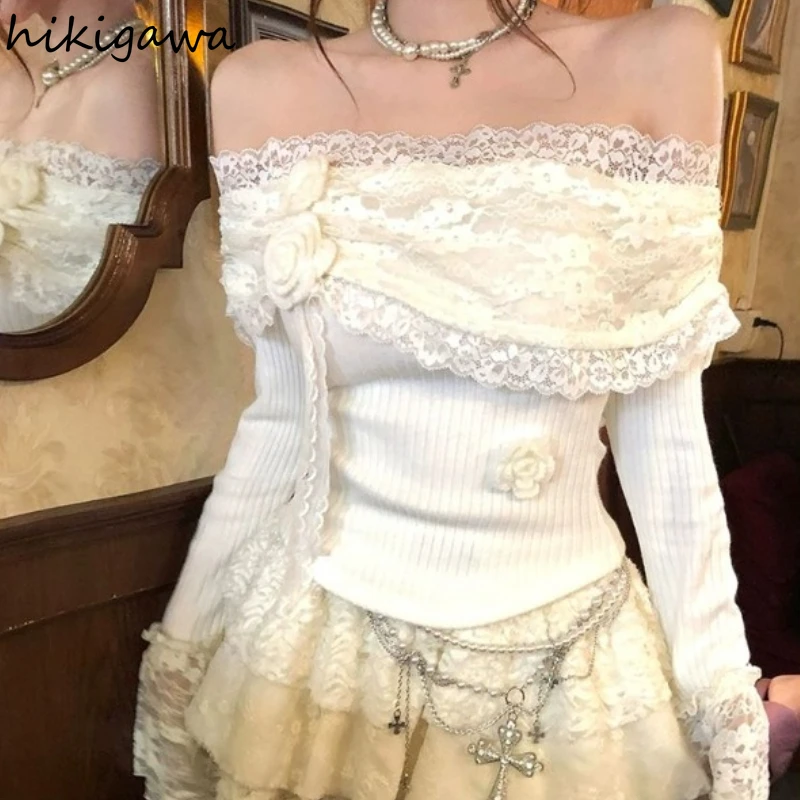 Slash Neck Jumper Sweet Sweater Women's Clothing Slim Waist Long Sleeve Patchwork Lace Knitted Pullovers Fashion Sueter Mujer
Slash Neck Jumper Sweet Sweater Women's Clothing Slim Waist Long Sleeve Patchwork Lace Knitted Pullovers Fashion Sueter Mujer