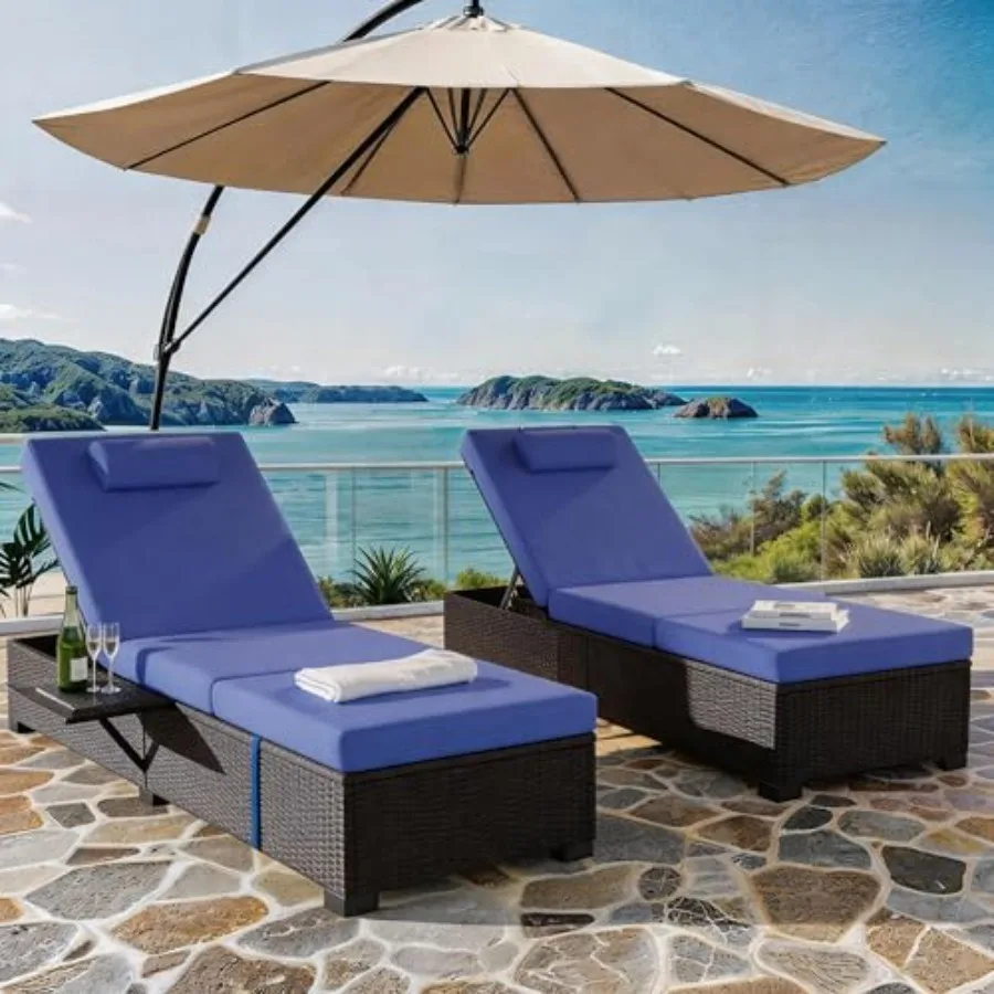 Outdoor Chaise Lounge Set of 2, 5-Position Adjustable Reclining PE Wicker Lounge Chairs with Cushions for Poolside, Garden, Pat
Outdoor Chaise Lounge Set of 2, 5-Position Adjustable Reclining PE Wicker Lounge Chairs with Cushions for Poolside, Garden, Pat
