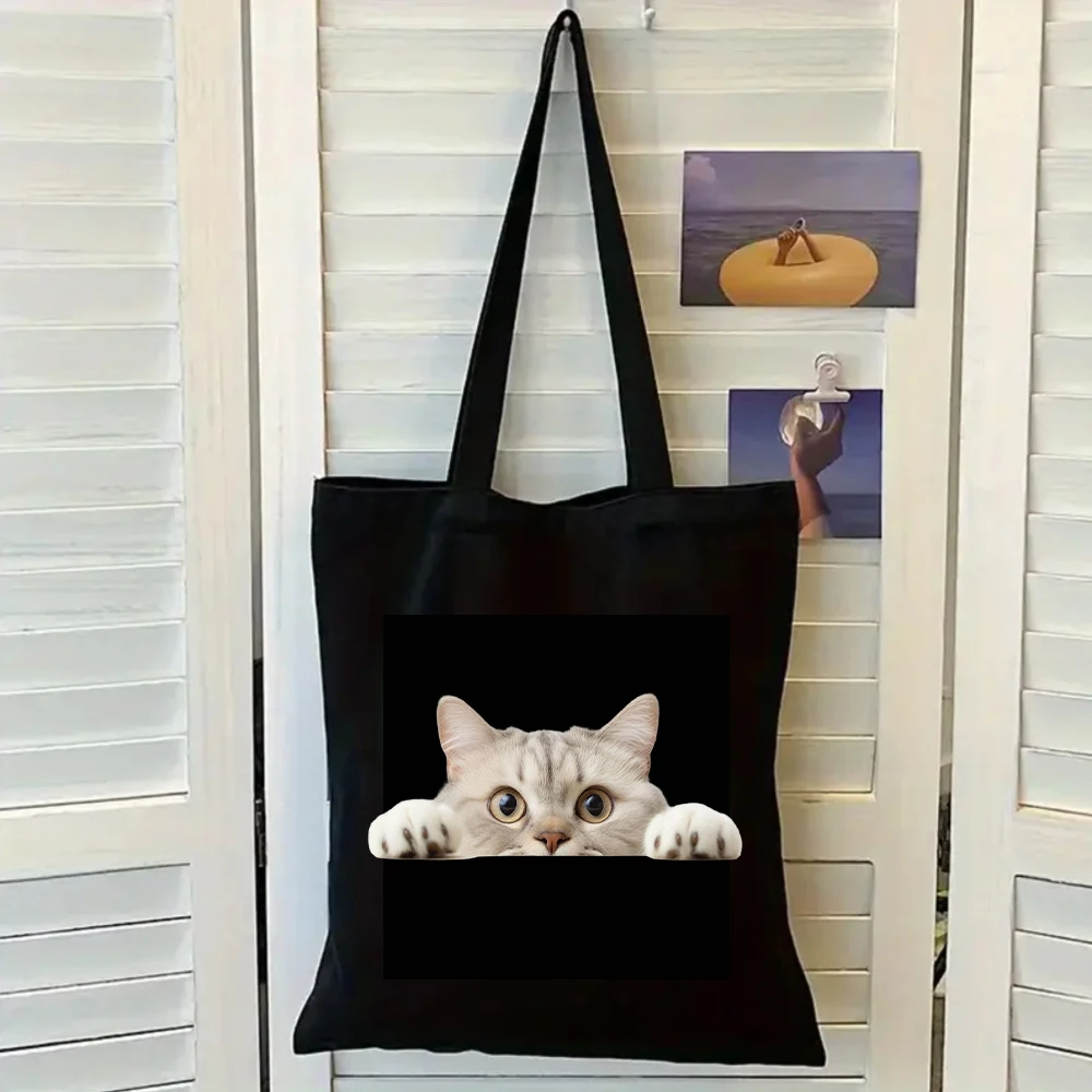 Peeking Cat Print Black Canvas Tote Bag, Women Shoulder Bag, Funny Pet Handbag for Casual Outfits
Peeking Cat Print Black Canvas Tote Bag, Women Shoulder Bag, Funny Pet Handbag for Casual Outfits
