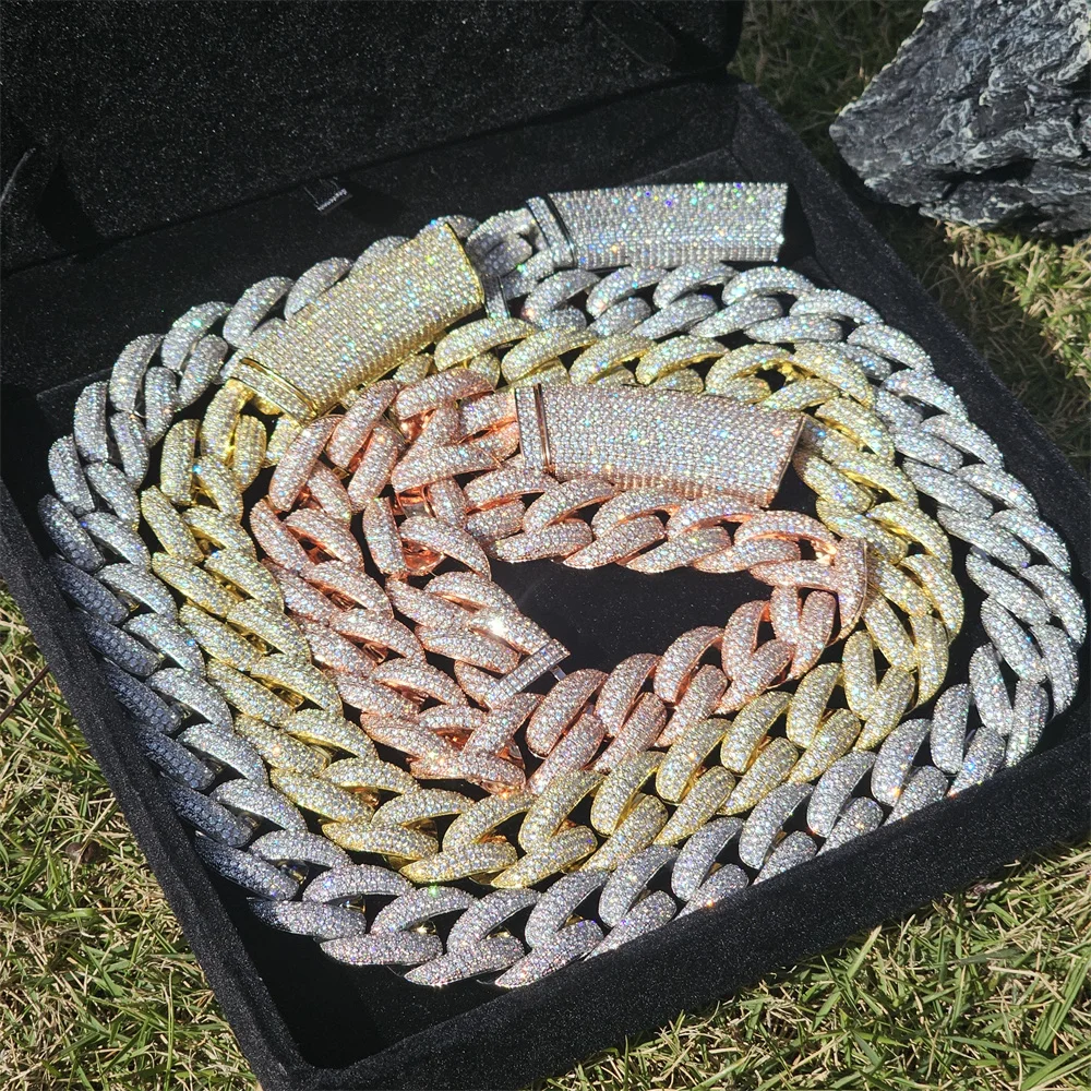 Iced Out Micro Pave Cubic Zircon 20 MM Cuban Link Chain with Long Box Clasp Hip Hop Rapper Street Jewelry for Men Women