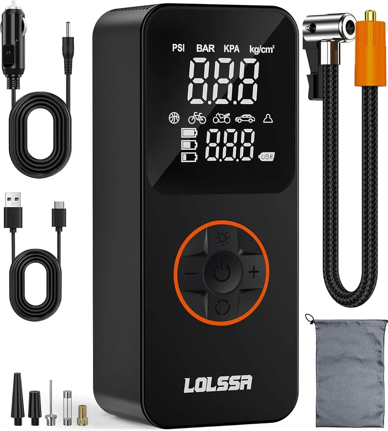 Pump 20000mAh & 150PSI Cordless Electric for Car, Motorcycle, Bike, Ball, with Tire Gauge Pressure, Dual-Use Type (Black)
Pump 20000mAh & 150PSI Cordless Electric for Car, Motorcycle, Bike, Ball, with Tire Gauge Pressure, Dual-Use Type (Black)