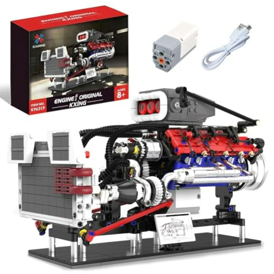 V8 Engine Model Kit for STEM education, electroplated metallic finish, silver-gray, motorized 8-cylinder functional build with
V8 Engine Model Kit for STEM education, electroplated metallic finish, silver-gray, motorized 8-cylinder functional build with