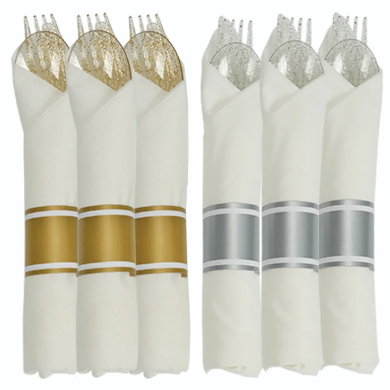 20 Pieces Western Tableware Set Plastic Transparent Gold And Silver Powder Knife Fork Spoon Tissue Tableware Set
20 Pieces Western Tableware Set Plastic Transparent Gold And Silver Powder Knife Fork Spoon Tissue Tableware Set