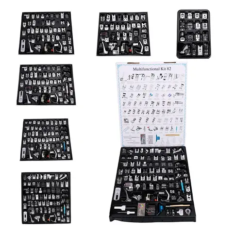 Prensatelas para máquina de coser, piezas de prensa 11-82 unids/set para Brother Singer, Kit trenzado de punto ciego, regla de rodillo de cremallera superbrillante