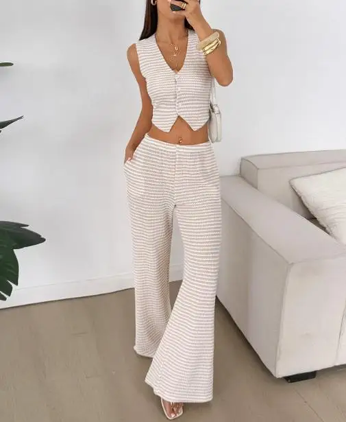 Spring 2025 New Fashion Woman Casual Tank Tops Pants Sets Vacation Button Vest Long Pants Two-Piece Set for Women's Clothing
Spring 2025 New Fashion Woman Casual Tank Tops Pants Sets Vacation Button Vest Long Pants Two-Piece Set for Women's Clothing