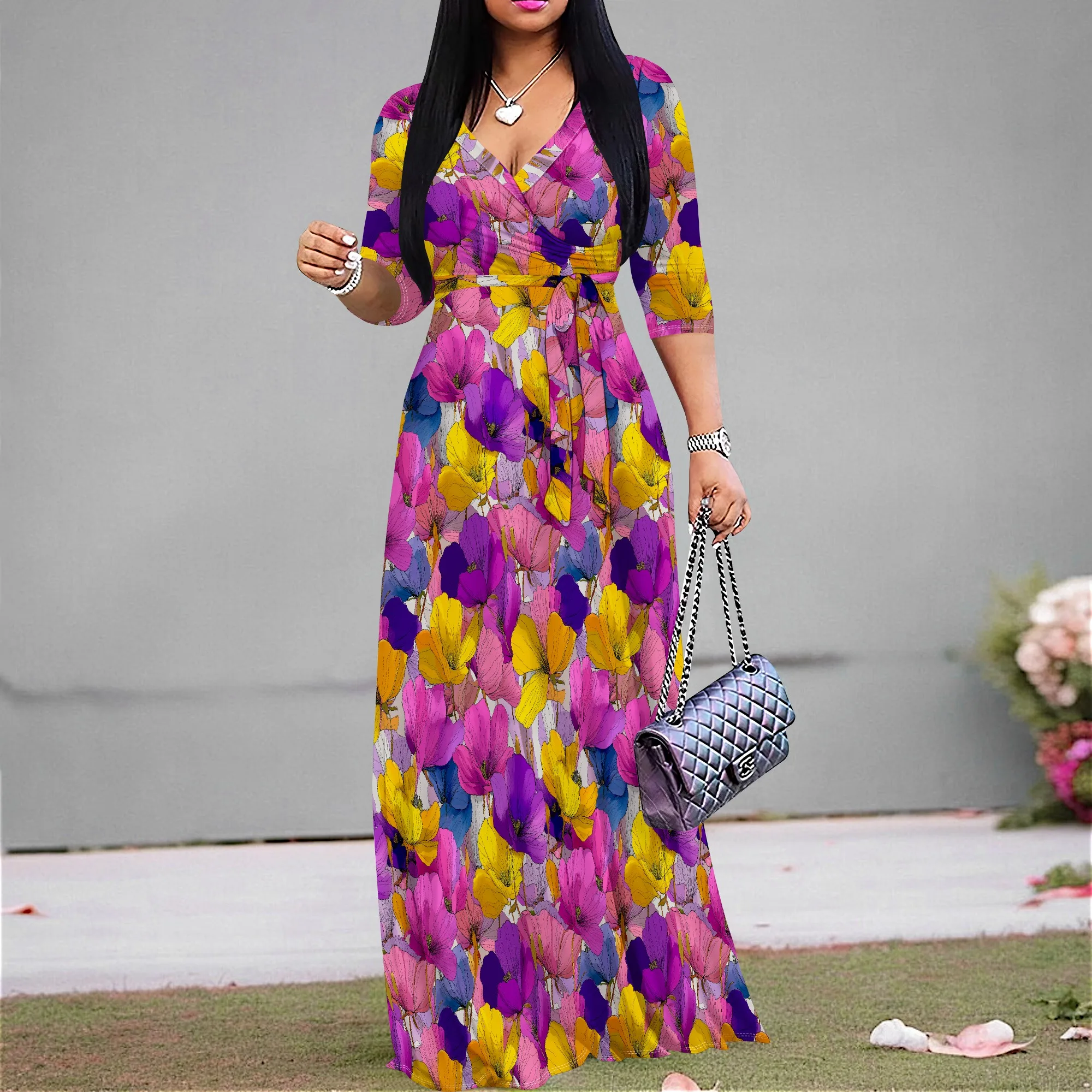 Floral Print Maxi Dress for Women V Neck S-3XL Purple Yellow Pink Summer Beach or Party Look
Floral Print Maxi Dress for Women V Neck S-3XL Purple Yellow Pink Summer Beach or Party Look