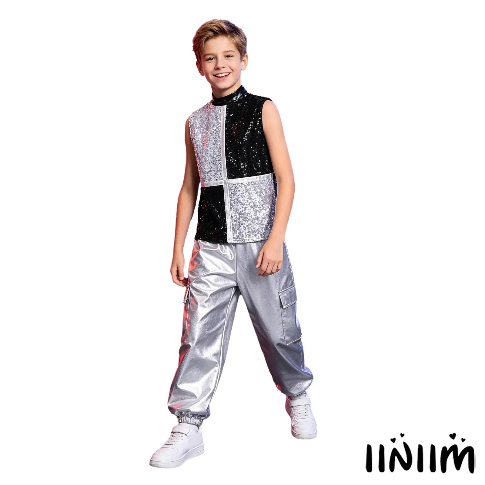 Kids Girls Hip-Hop Jazz Dance Competition Outfits Cheer Modern Dance Clothing Sleeveless Sequins Crop Top with Metallic Pants
Kids Girls Hip-Hop Jazz Dance Competition Outfits Cheer Modern Dance Clothing Sleeveless Sequins Crop Top with Metallic Pants