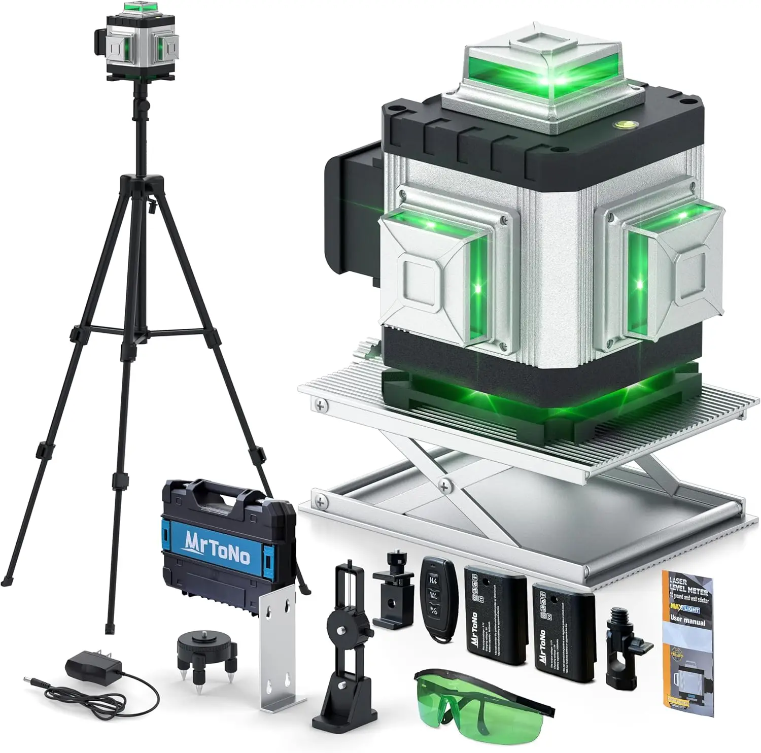 4D Laser Level, 16-Line 360° Self-Leveling, Green Laser for Construction, Tiling, Ceiling & Framing (Silver)