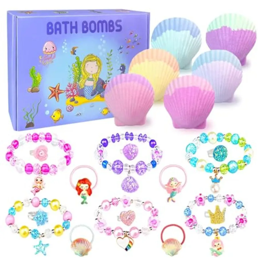 Mermaid Bath Bombs for with Surprise Inside 6 Pcs Shell Bubble Bath Bombs Kit with Mermaid Toys Birthday Christmas Jewelry Gift
Mermaid Bath Bombs for with Surprise Inside 6 Pcs Shell Bubble Bath Bombs Kit with Mermaid Toys Birthday Christmas Jewelry Gift