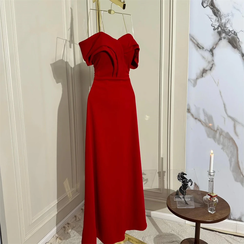 Customized Evening Dress Classic Red Jersey Strapless Off the Shoulder Sleeveless Prom Gowns Straight Ankle Length Party Dresses
Customized Evening Dress Classic Red Jersey Strapless Off the Shoulder Sleeveless Prom Gowns Straight Ankle Length Party Dresses