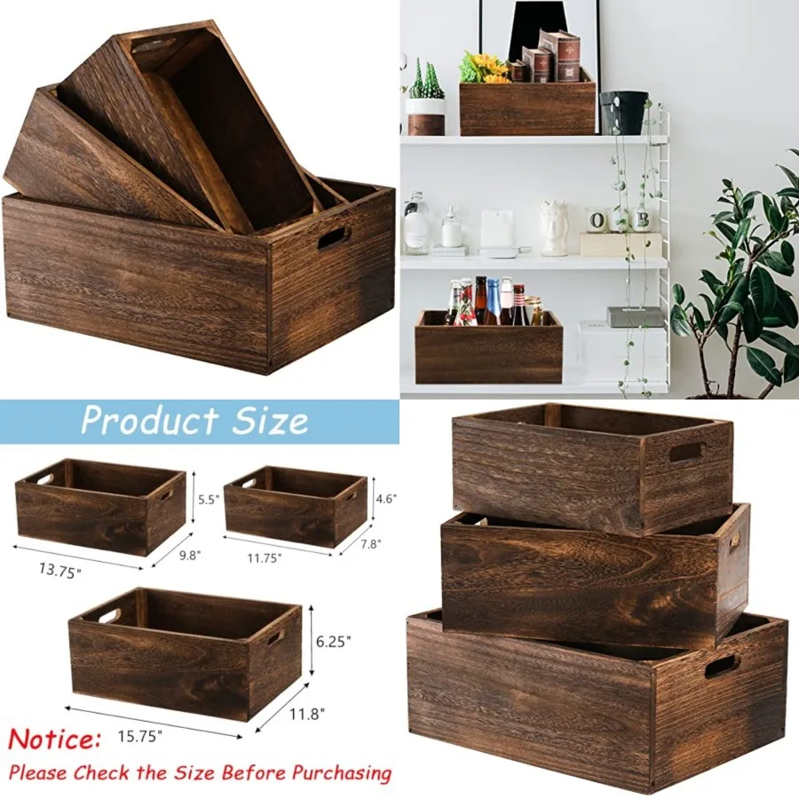 Set of 3 Wood Nesting Storage Crates with Handles, Decorative Farmhouse Wooden Crates Storage Containers Rustic Handmade Natura
Set of 3 Wood Nesting Storage Crates with Handles, Decorative Farmhouse Wooden Crates Storage Containers Rustic Handmade Natura