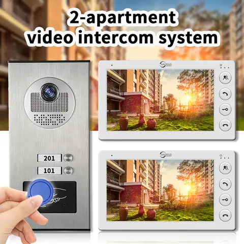 2-family Apartment Intercom Video Doorbell with RFID Card Unlock 7inch 4Wired Video Door Phone System