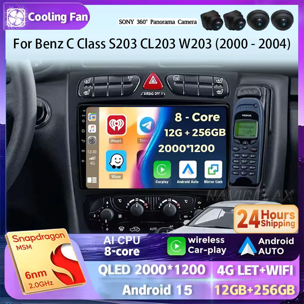 For Mercedes Benz C Class S203 CL203 W203 2000 - 2004 Android 15 Carplay Auto Car Radio Multimedia Video Player Navigation GPS
For Mercedes Benz C Class S203 CL203 W203 2000 - 2004 Android 15 Carplay Auto Car Radio Multimedia Video Player Navigation GPS