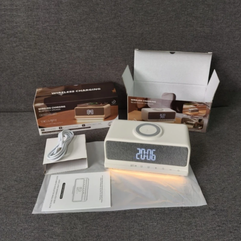 W607 4-in-1 Bluetooth Speaker with 15W Wireless Charger, Alarm Clock & Night Light,Dual Speaker Stereo Sound for Bedroom Office
W607 4-in-1 Bluetooth Speaker with 15W Wireless Charger, Alarm Clock & Night Light,Dual Speaker Stereo Sound for Bedroom Office