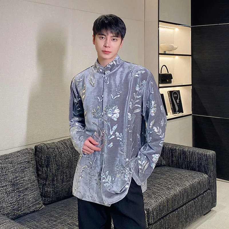 Niche Design Velvet Embroidered Sequins Shirts Stand Collar Single Breasted Long Sleeved Loose Male Tops 2025 Spring
Niche Design Velvet Embroidered Sequins Shirts Stand Collar Single Breasted Long Sleeved Loose Male Tops 2025 Spring