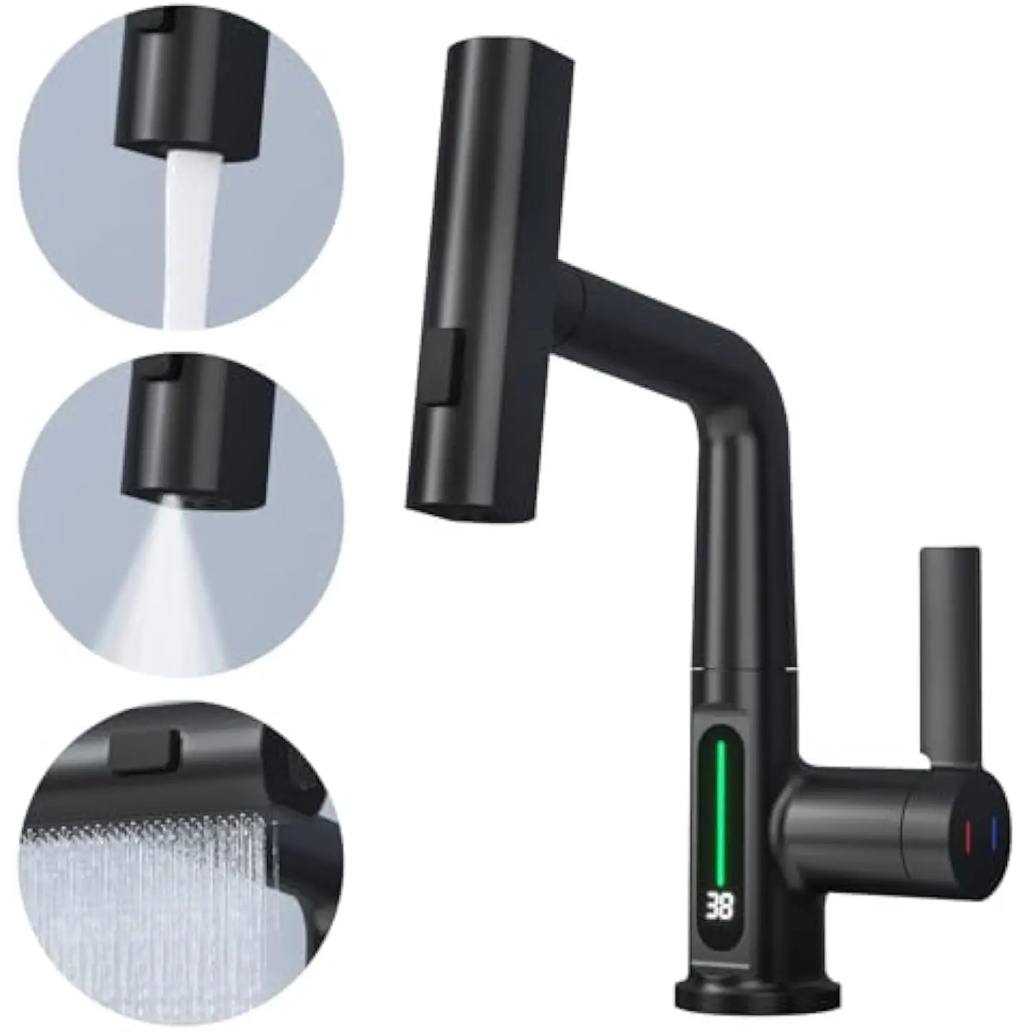 Waterfall Bathroom Faucets with Sprayer, Modern Pull Down/Out Bathroom Sink Faucet with Celsius Digital Temperature Display, H
Waterfall Bathroom Faucets with Sprayer, Modern Pull Down/Out Bathroom Sink Faucet with Celsius Digital Temperature Display, H
