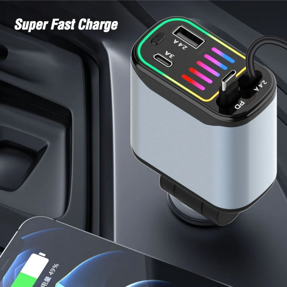 4-in-1 Retractable Car Charger, Fast Charging Adapter with USB-C & 8-Pin Cables, RGB Display, Compatible with Most Smartphones
4-in-1 Retractable Car Charger, Fast Charging Adapter with USB-C & 8-Pin Cables, RGB Display, Compatible with Most Smartphones