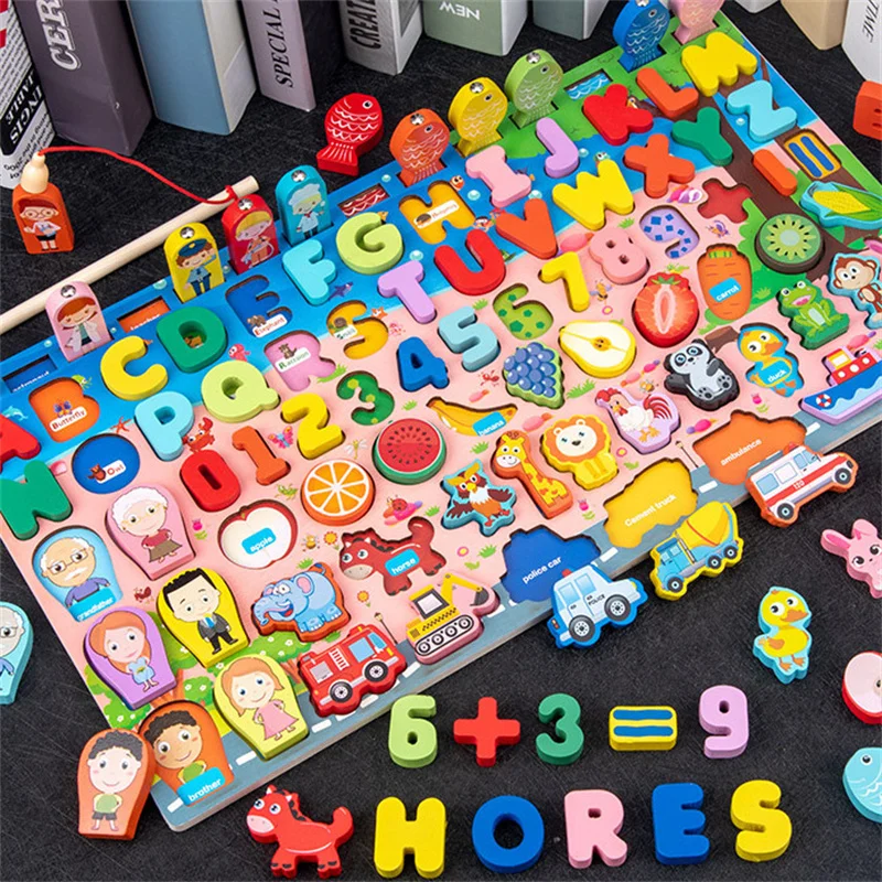 Wooden Alphabet & Number Shape Puzzle Rings With Counting Sorting Blocks, Math Fishing Game - Montessori Toddler Learning Board
Wooden Alphabet & Number Shape Puzzle Rings With Counting Sorting Blocks, Math Fishing Game - Montessori Toddler Learning Board