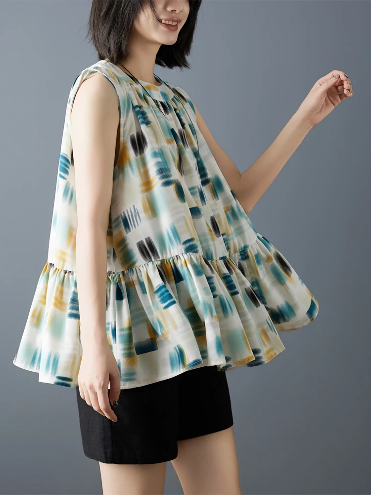 Sweet Style Loose Fit Summer Thin Chiffon Shirt Sleeveless Bell Hem Top Women's Premium Fashion Daily round Neck Print Design
Sweet Style Loose Fit Summer Thin Chiffon Shirt Sleeveless Bell Hem Top Women's Premium Fashion Daily round Neck Print Design