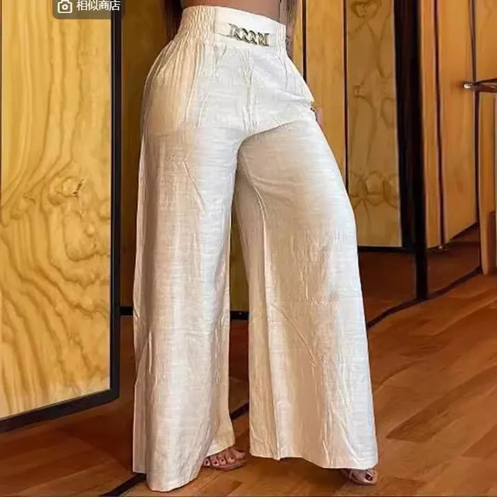 Casual Loose Fit Pants High Waist Trousers Solid Black Flared Wide Leg Pants Crinkled Fabric Metallic Belt Solid White Pants
Casual Loose Fit Pants High Waist Trousers Solid Black Flared Wide Leg Pants Crinkled Fabric Metallic Belt Solid White Pants