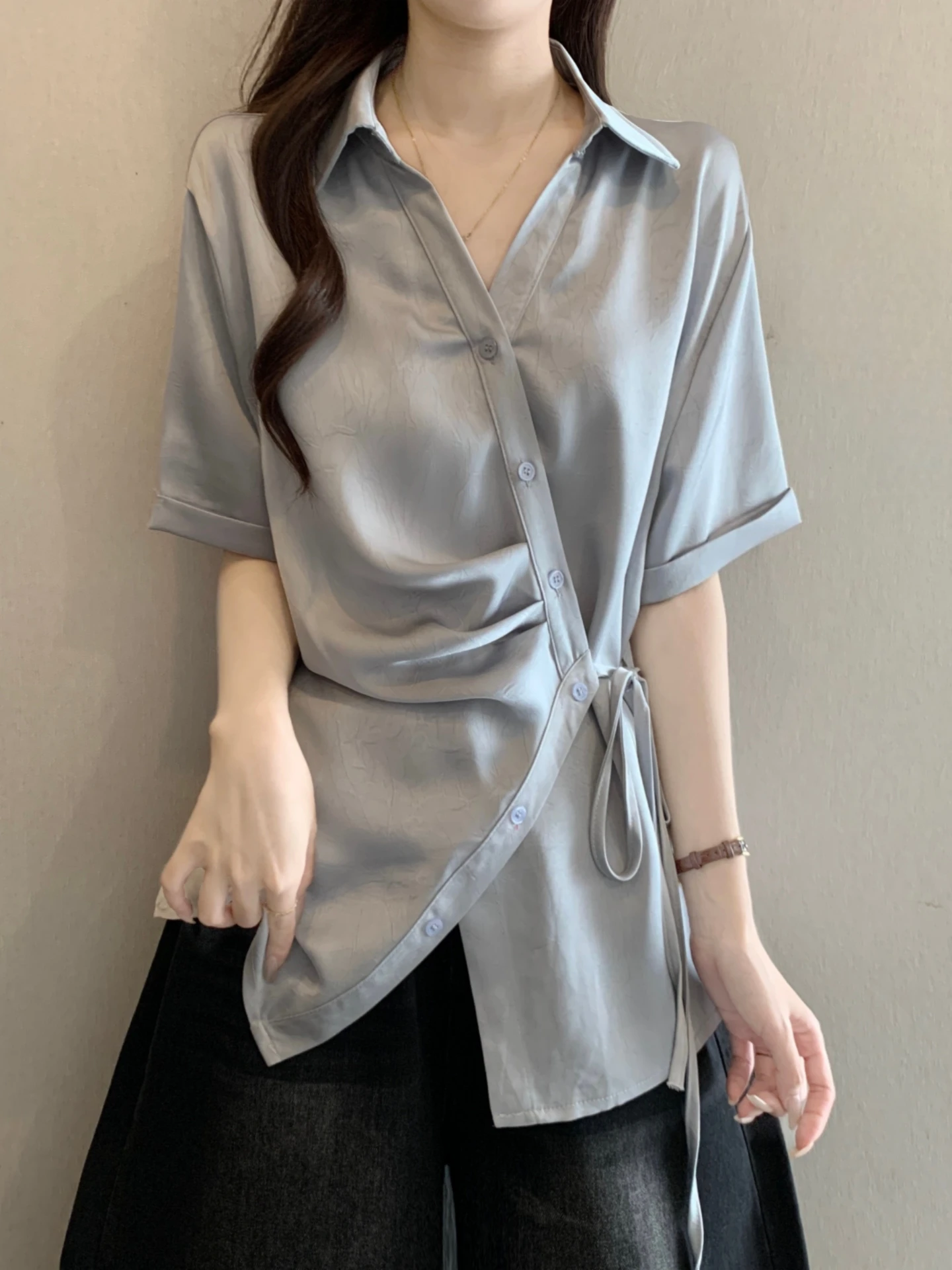 Slimming Design Cross V-neck Short Sleeve Women's Base Shirt Summer New Style plus Size Tie Waist Top Mechanical Style Loose Fit
Slimming Design Cross V-neck Short Sleeve Women's Base Shirt Summer New Style plus Size Tie Waist Top Mechanical Style Loose Fit