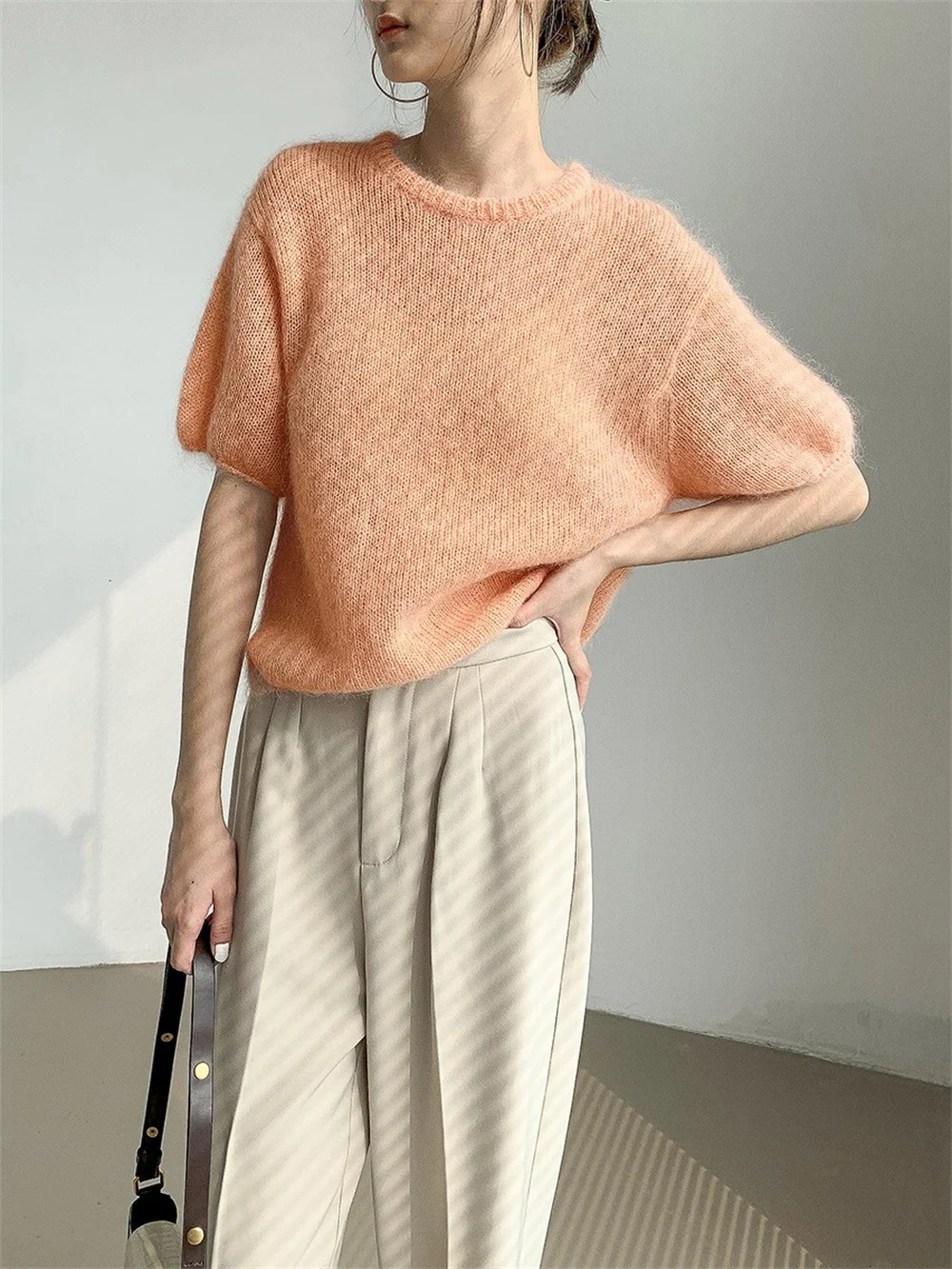 Sarebon-Women's Short Sleeve O Neck Knit Sweater, Casual Loose Knit Pullover, Summer Top, 2023
Sarebon-Women's Short Sleeve O Neck Knit Sweater, Casual Loose Knit Pullover, Summer Top, 2023