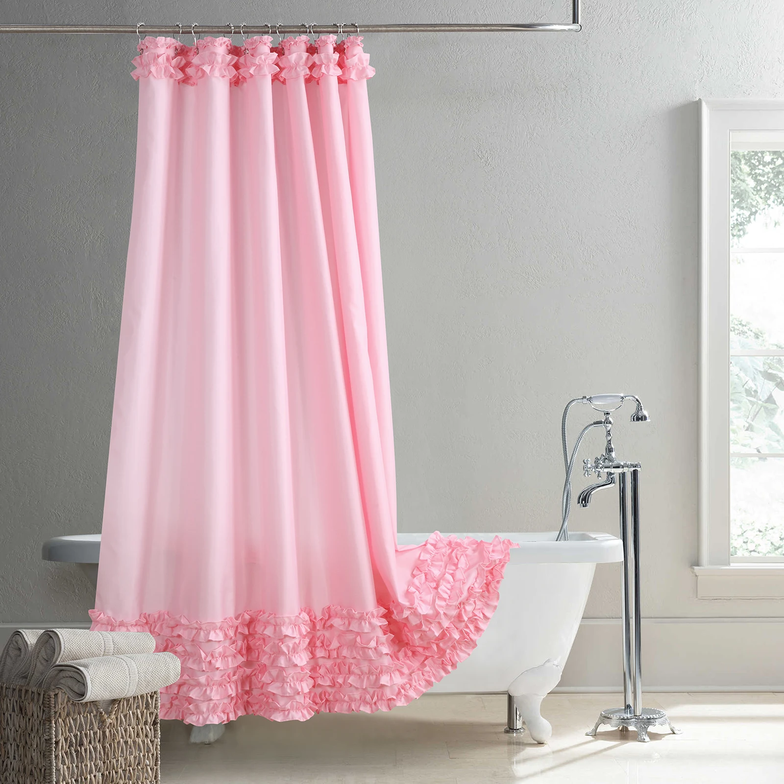 Ruffled Pink Solid Farmhouse Shower Curtain, Waterproof Modern Polyester Bathroom Decor
Ruffled Pink Solid Farmhouse Shower Curtain, Waterproof Modern Polyester Bathroom Decor
