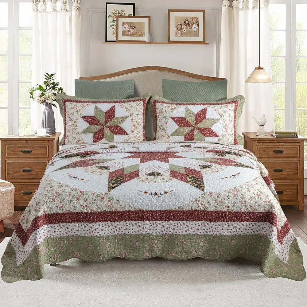 Oversized King Quilt Patchwork Bedspread Set (120x118 Inch) - 100% Cotton Reversible Breathable Red Star Geometric Quilted Cover
Oversized King Quilt Patchwork Bedspread Set (120x118 Inch) - 100% Cotton Reversible Breathable Red Star Geometric Quilted Cover