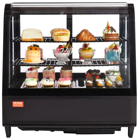 SucceBuy Refrigerated Display Case Countertop Pastry Display Case LED Lighting TURBO Cooling Frost Free Air Cooling