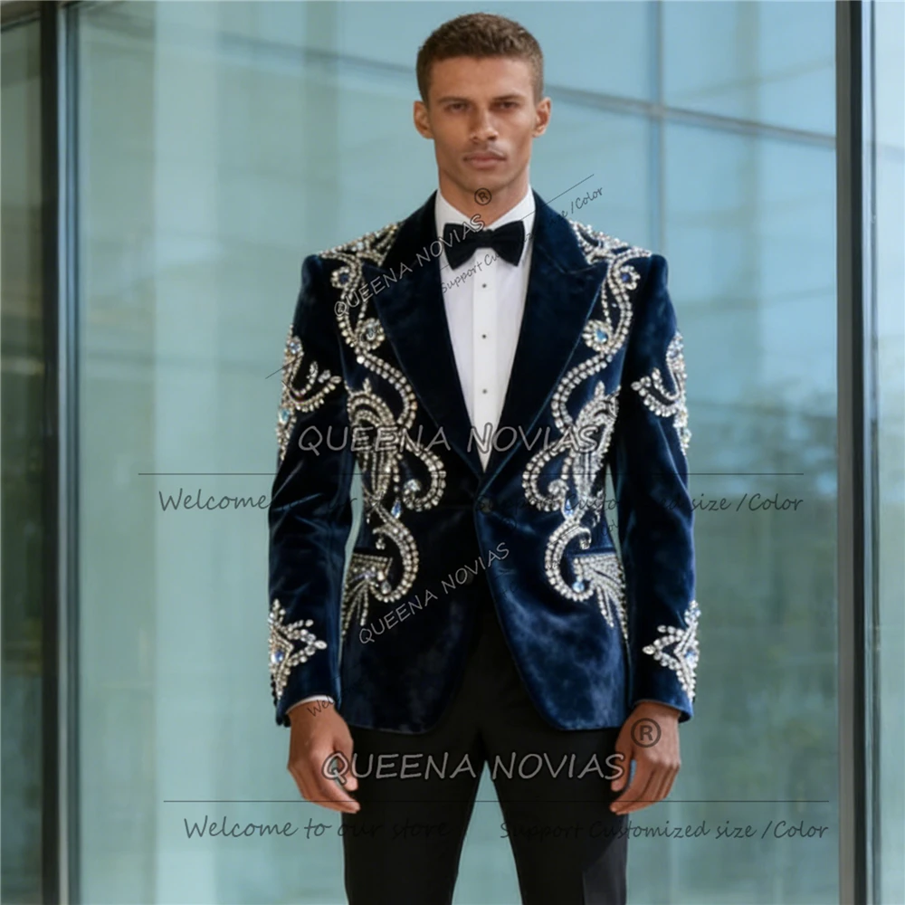 Exquisite Suits Men 2 Piece Sets Rhinestone Velvet Prom Blazers Customized Groom Formal Wear Wedding Tuxedos Customized Attires
Exquisite Suits Men 2 Piece Sets Rhinestone Velvet Prom Blazers Customized Groom Formal Wear Wedding Tuxedos Customized Attires